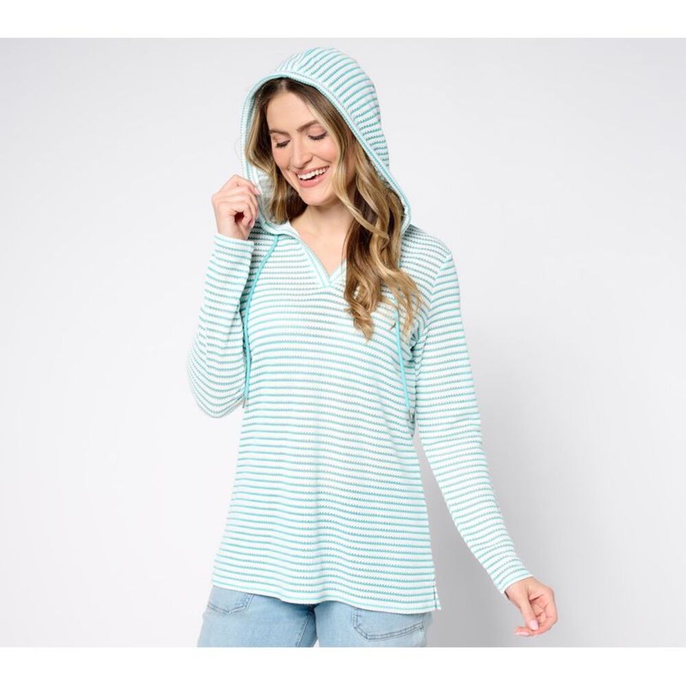 Belle by Kim Gravel Women's Top Plus Sz 2X Nautical Knit Mariner Blue A679873